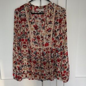 LOFT Floral Blouse - Red and Cream